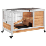 easycomfort easycomfort conigliera in legno con 4 ruote casetta per conigli e rampa 90x53x59cm giallo
