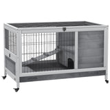 easycomfort easycomfort conigliera in legno con 4 ruote casetta per conigli e rampa 90x53x59cm grigio