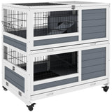 easycomfort easycomfort conigliera in legno da interno a 2 livelli con ruote vassoi estraibili e rampe grigio