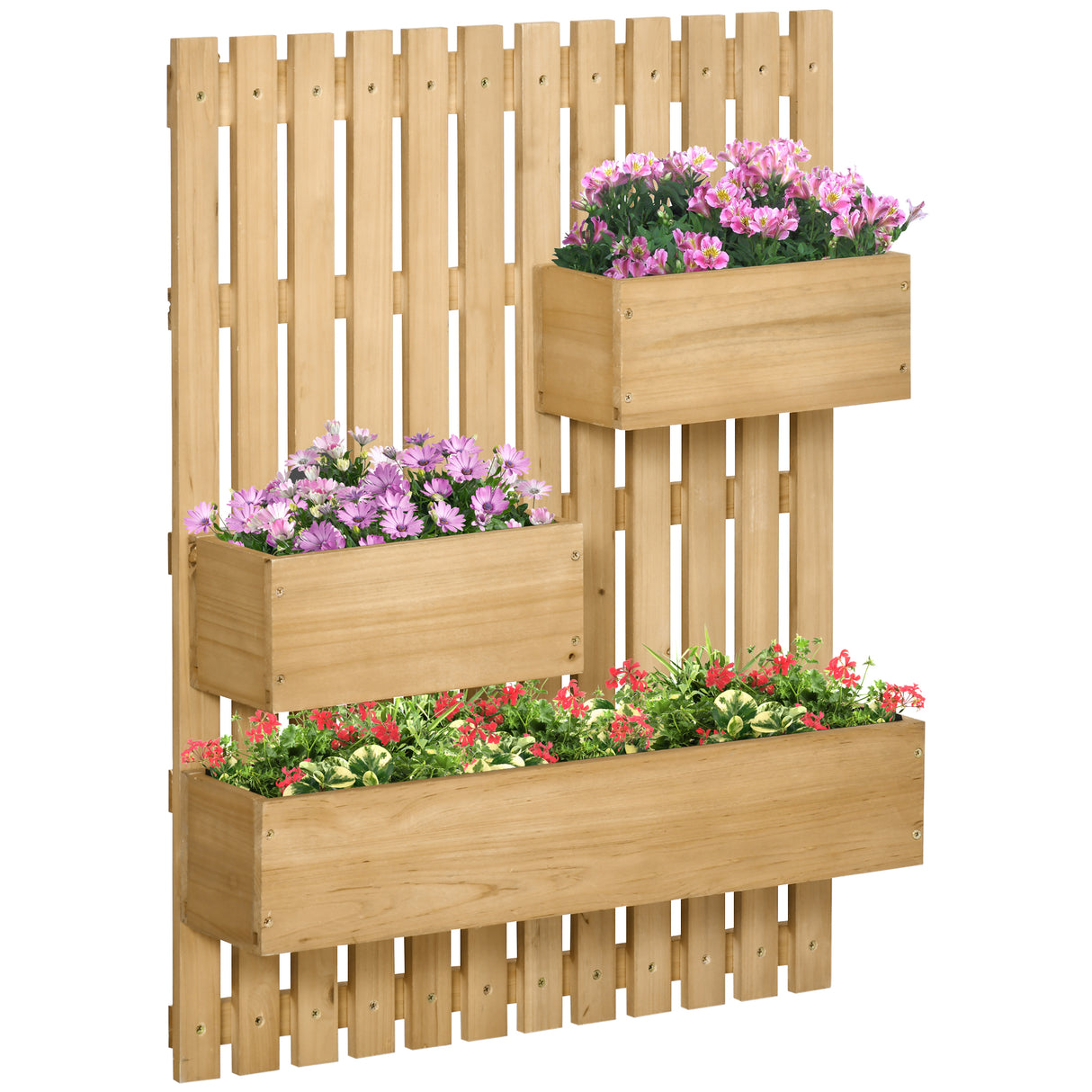 easycomfort easycomfort fioriera da esterno verticale in legno con 3 vasi rimovibili 60x16x80cm
