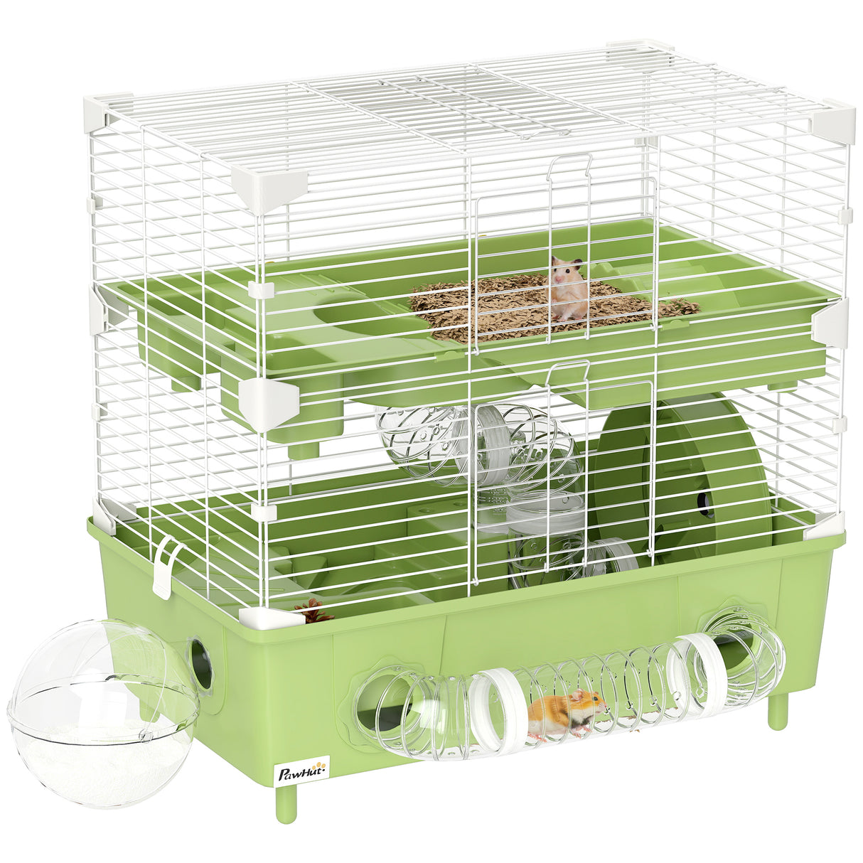 easycomfort easycomfort gabbia per criceti a 2 livelli e 3 porte con ruota e tubi in acciaio ps e pp 44 5x28x44 cm verde e bianco