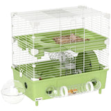 easycomfort easycomfort gabbia per criceti a 2 livelli e 3 porte con ruota e tubi in acciaio ps e pp 44 5x28x44 cm verde e bianco