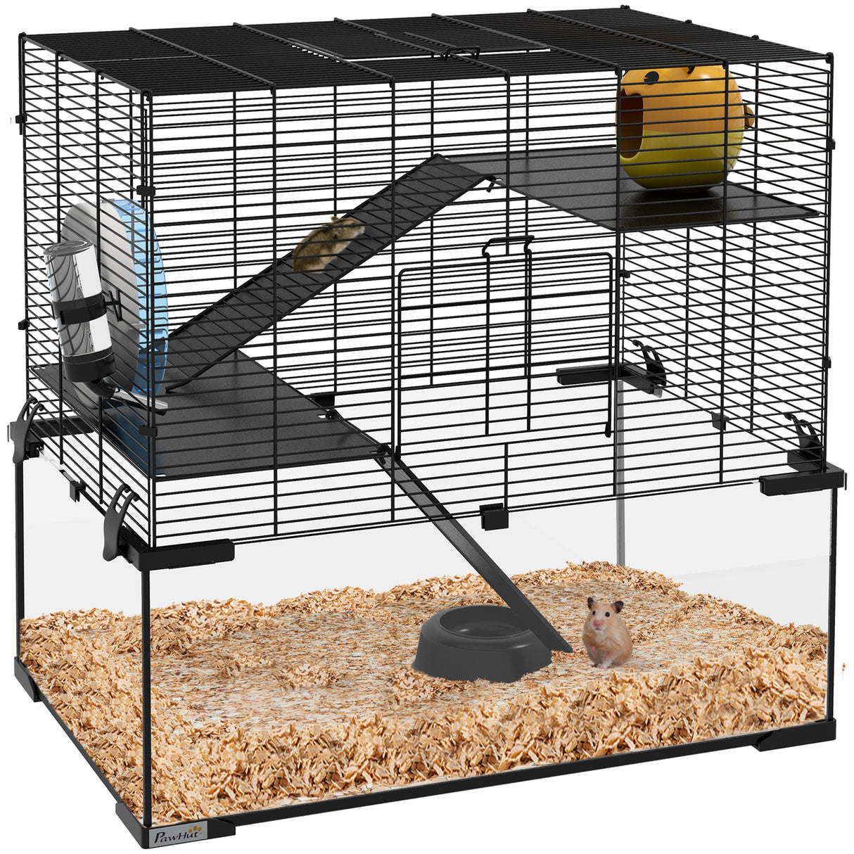 easycomfort easycomfort gabbia per criceti a 3 livelli con ruota rampe e fondo rimovibile 60x40x57cm nero