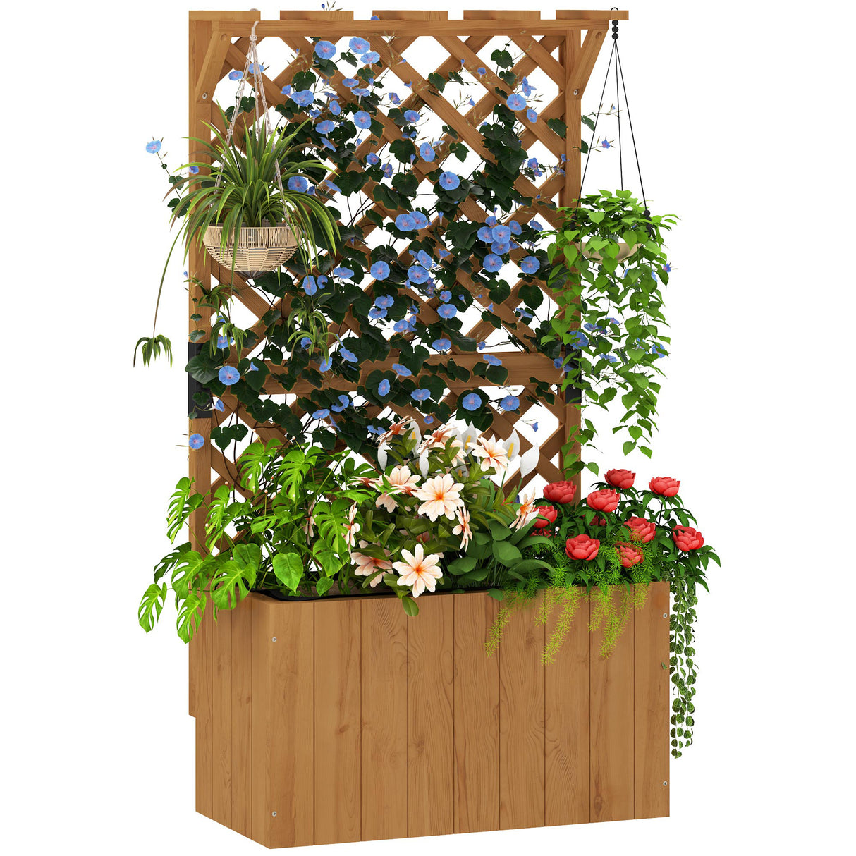 easycomfort easycomfort letto per orto rialzato con traliccio per rampicanti e pergola superiore 64x33x122 cm legno