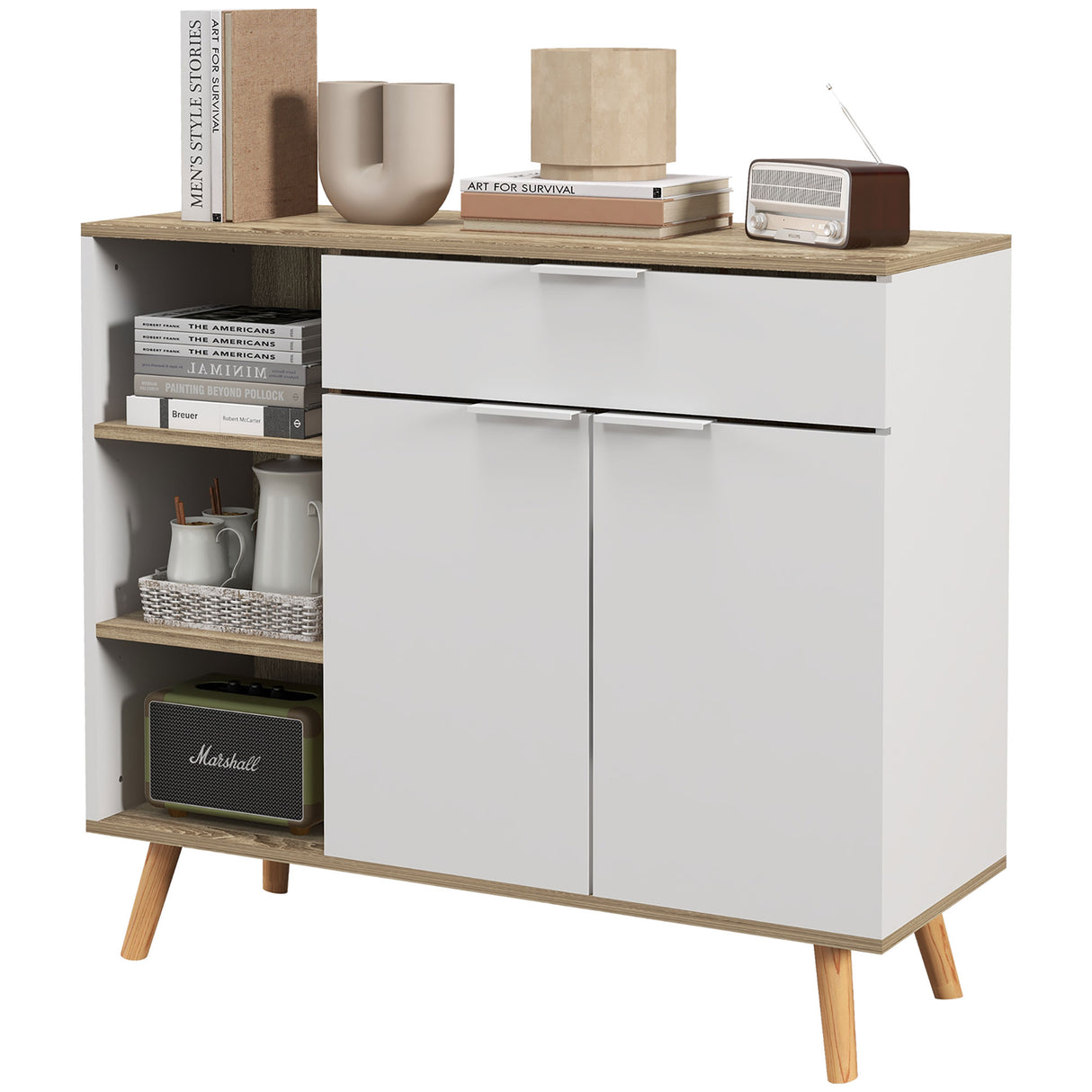 easycomfort easycomfort mobile multiuso salvaspazio con 3 ripiani aperti armadietto e cassetto in truciolato 95x35x85 cm