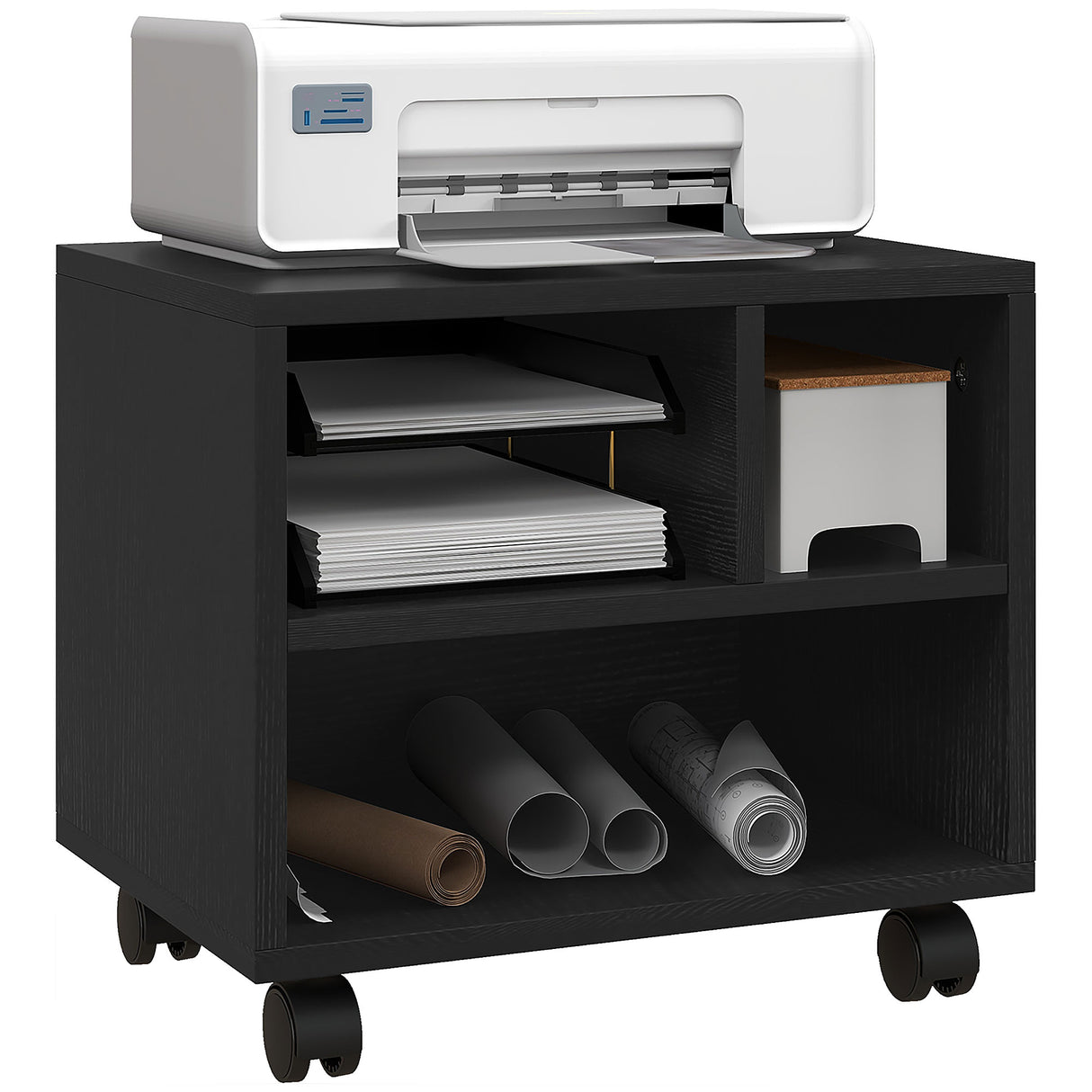 easycomfort easycomfort mobile porta stampante a 2 livelli con 3 scomparti e ruote per ufficio e studio 40x30x36cm nero