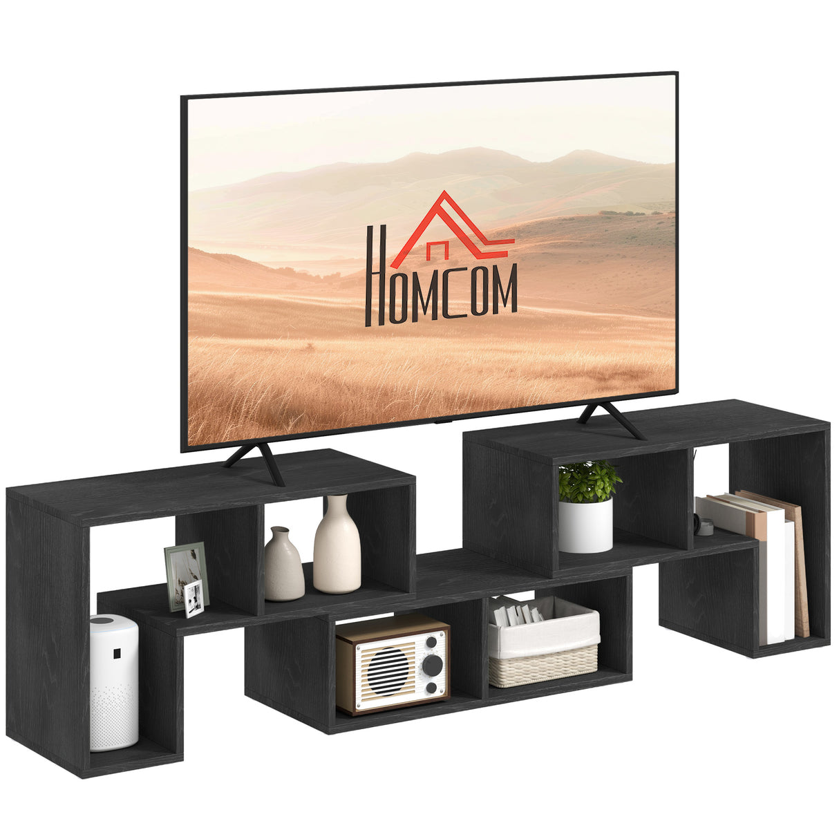 easycomfort easycomfort mobile tv 75 max modulabile con 2 ripiani a l e mensola rettangolare in legno 134 180x30 5x44 cm nero