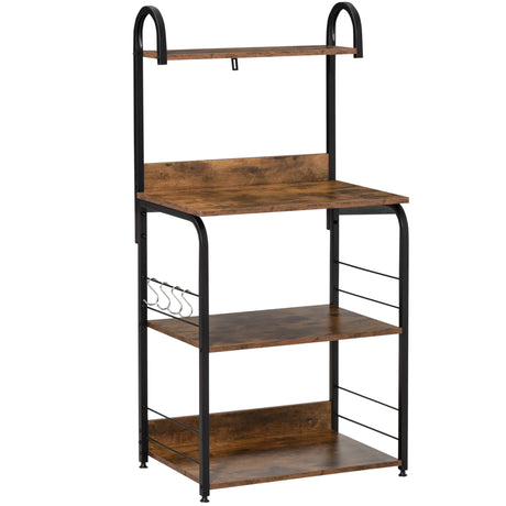 easycomfort easycomfort mobiletto per microonde a 4 ripiani e 4 ganci mobile cucina in acciaio e legno 60x40x125cm marrone rustico
