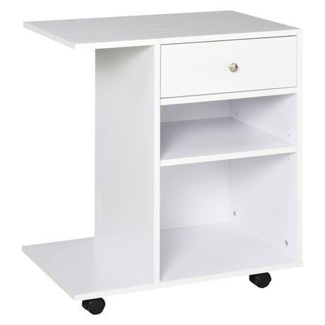 easycomfort easycomfort mobiletto per stampante in legno con 4 ruote mensola regolabile e piano per cpu bianco