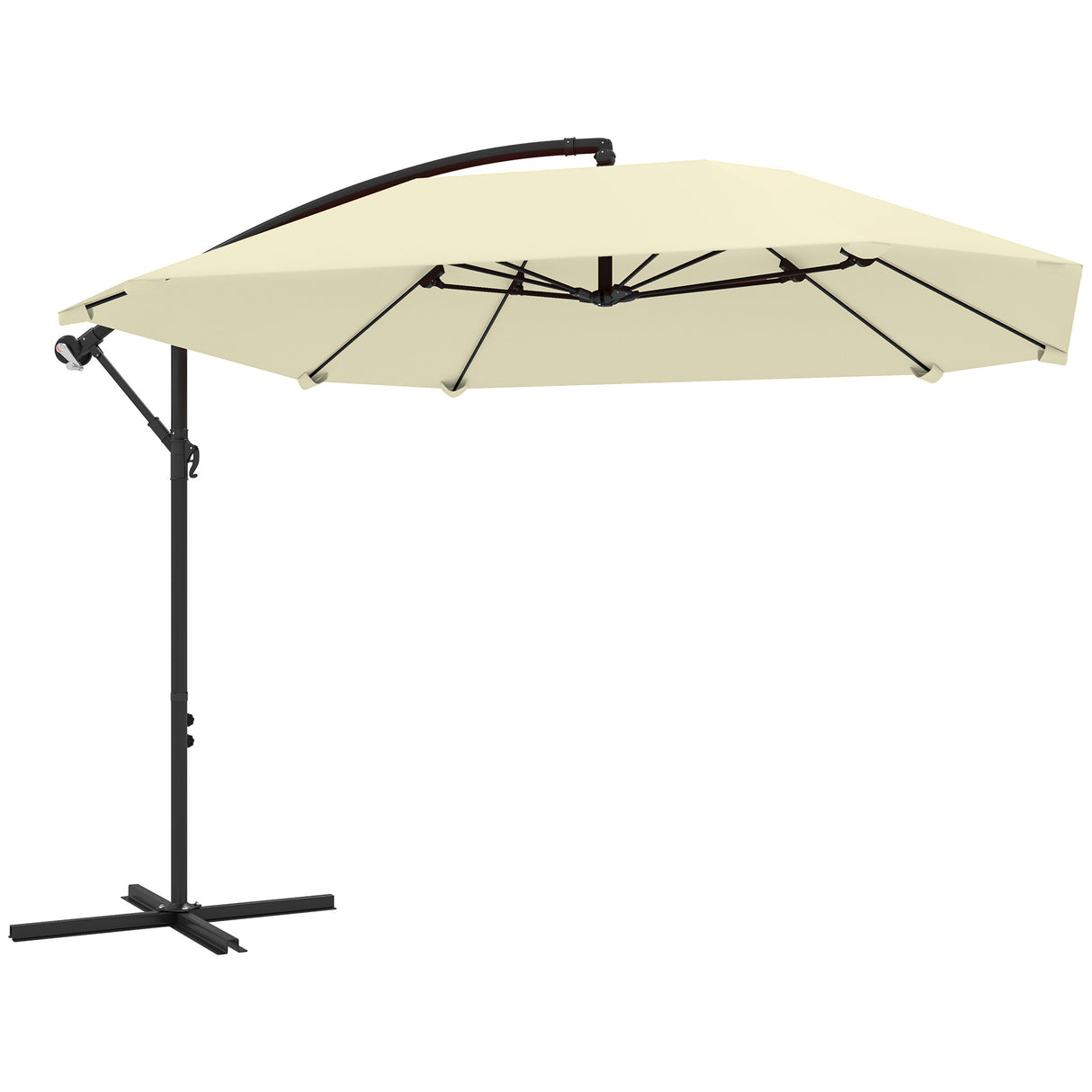easycomfort easycomfort ombrellone a sbalzo con copertura regolabile e base a croce in metallo e poliestere 260x304x245 cm crema