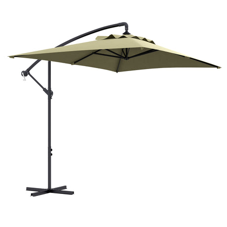 easycomfort easycomfort ombrellone da giardino decentrato con base a croce e apertura a manovella 294x193cm beige