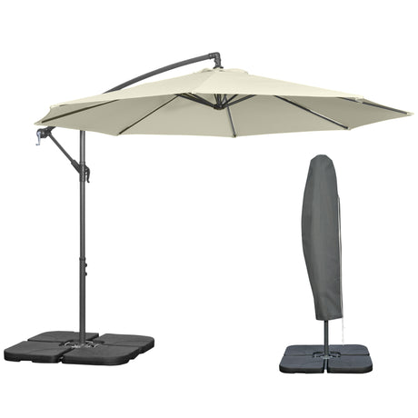 easycomfort easycomfort ombrellone decentrato a 6 stecche con manovella e base a croce in metallo e poliestere 292x247 cm beige