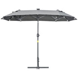 easycomfort easycomfort ombrellone doppio con base a crocee luci solari 295x150x219cm grigio
