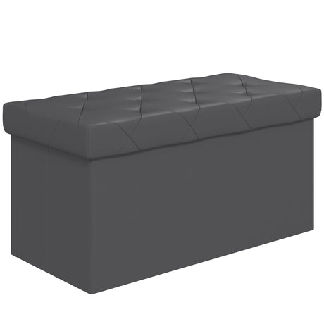 easycomfort easycomfort panca contenitore pieghevole da 84l coperchio imbottito e rivestimento finta pelle 76x38x38cm grigio