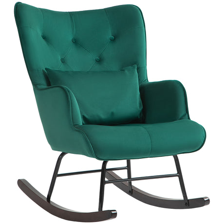 easycomfort easycomfort poltrona a dondolo in velluto con schienale alto a bottoni cuscino e braccioli verde