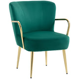 easycomfort easycomfort poltrona da camera retro in velluto con braccioli gambe dorate e seduta imbottita verde