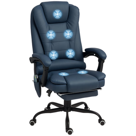 easycomfort easycomfort poltrona da ufficio con 7 punti massaggianti e poggiapiedi in pelle pu e acciaio 67x67x111 121 cm blu