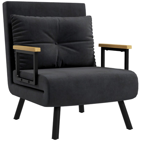 easycomfort easycomfort poltrona letto 3 in 1 con schienale reclinabile in 5 posizioni e cuscino 63x73x81 cm nero