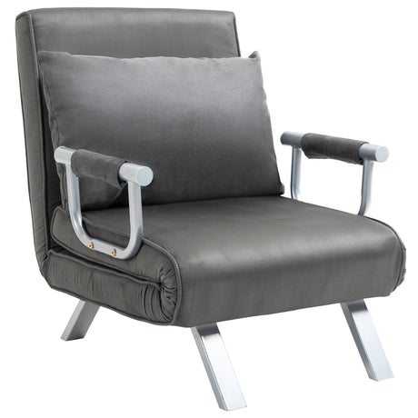easycomfort easycomfort poltrona letto singolo 3 in 1 con schienale reclinabile su 5 livelli e cuscino divano letto singolo pieghevole per soggiorno e salotto in pelle scamosciata e metallo 65x69x80 cm grigio ean 8055776911588