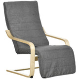 easycomfort easycomfort poltrona relax con poggiapiedi a 5 livelli e poggiatesta in legno di betulla e tessuto grigio