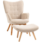 easycomfort easycomfort poltrona relax con pouf poggiapiedi in velluto a costine con schienale alto e braccioli beige