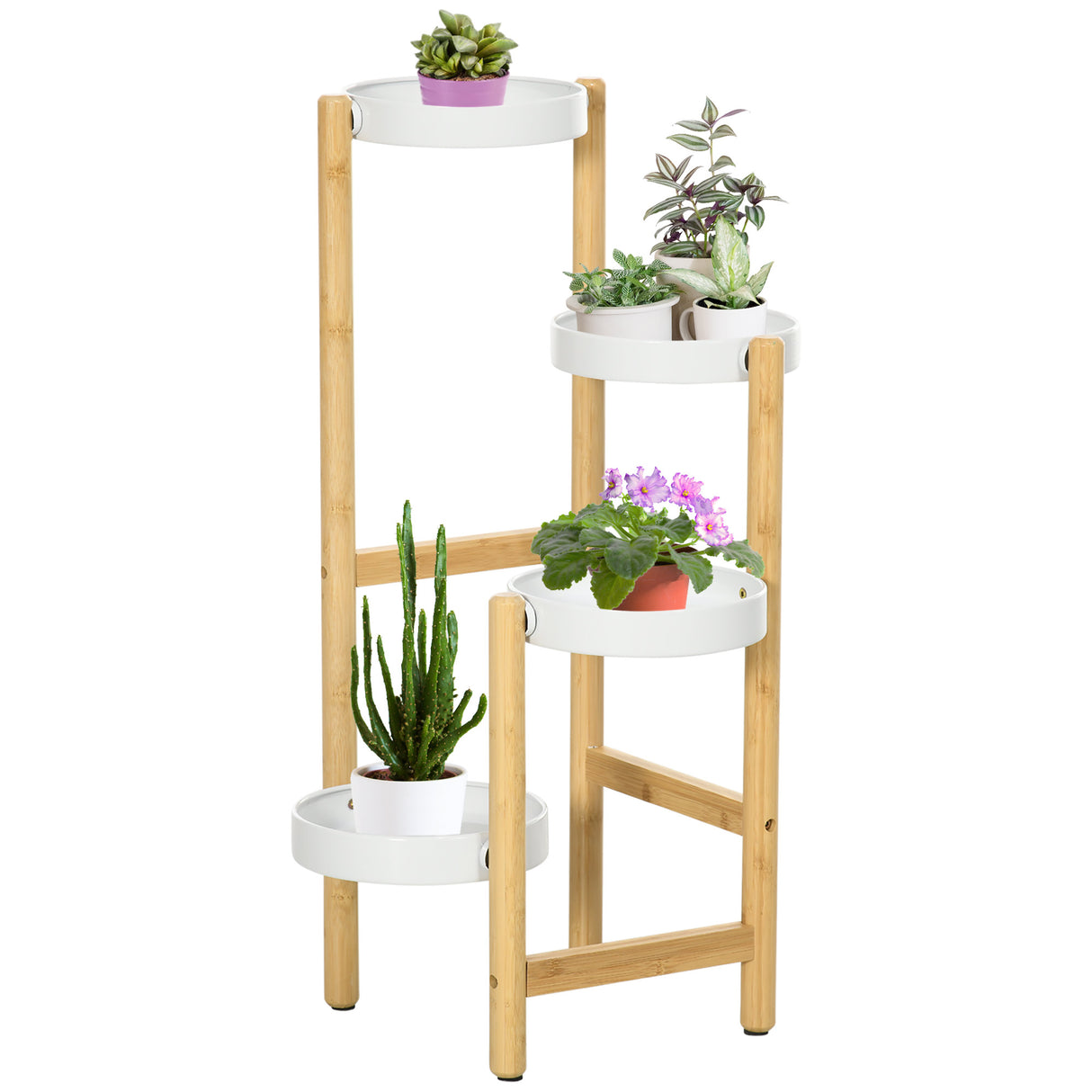 easycomfort easycomfort porta piante da interno ed esterno 4 ripiani a vassoio e struttura in bambu 28x28x80 cm bianco