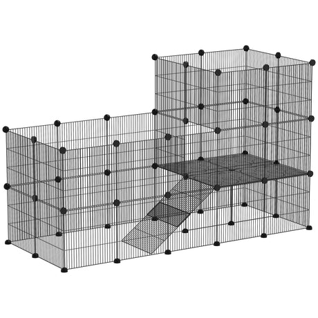 easycomfort easycomfort recinto per animali modulabile e multilivello con 39 pannelli in acciaio e pp 140x70x105 cm nero