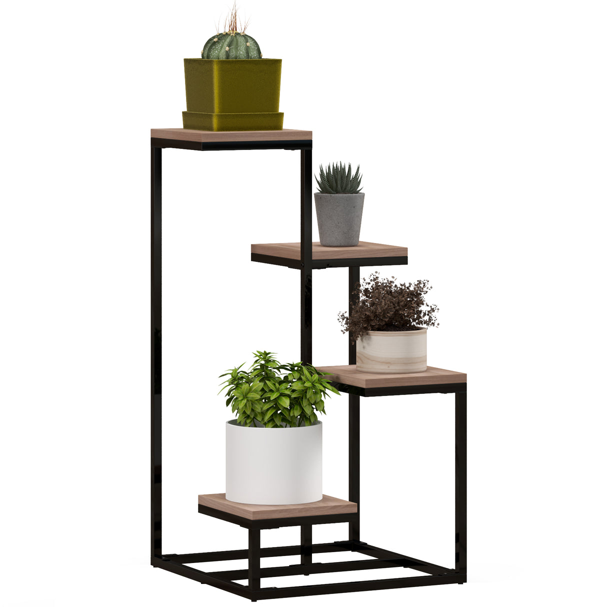 easycomfort easycomfort scaffale per piante a 4 livelli in acciaio e legno 40x40x75 5 cm marrone e nero