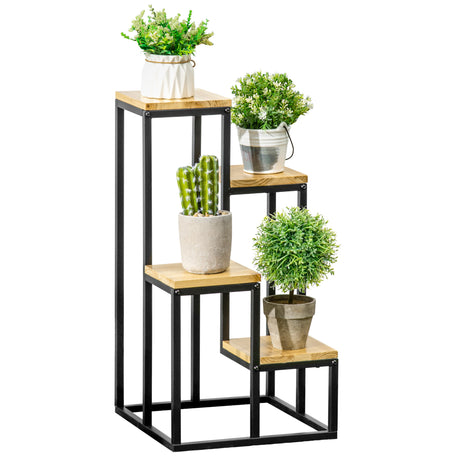 easycomfort easycomfort scaffale per piante a 4 livelli in metallo e legno per interni ed esterni 34x34x66cm