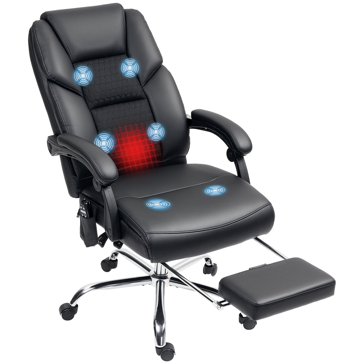 easycomfort easycomfort sedia da ufficio massaggiante e riscaldata con schienale reclinabile e poggiapiedi in pelle pu nero