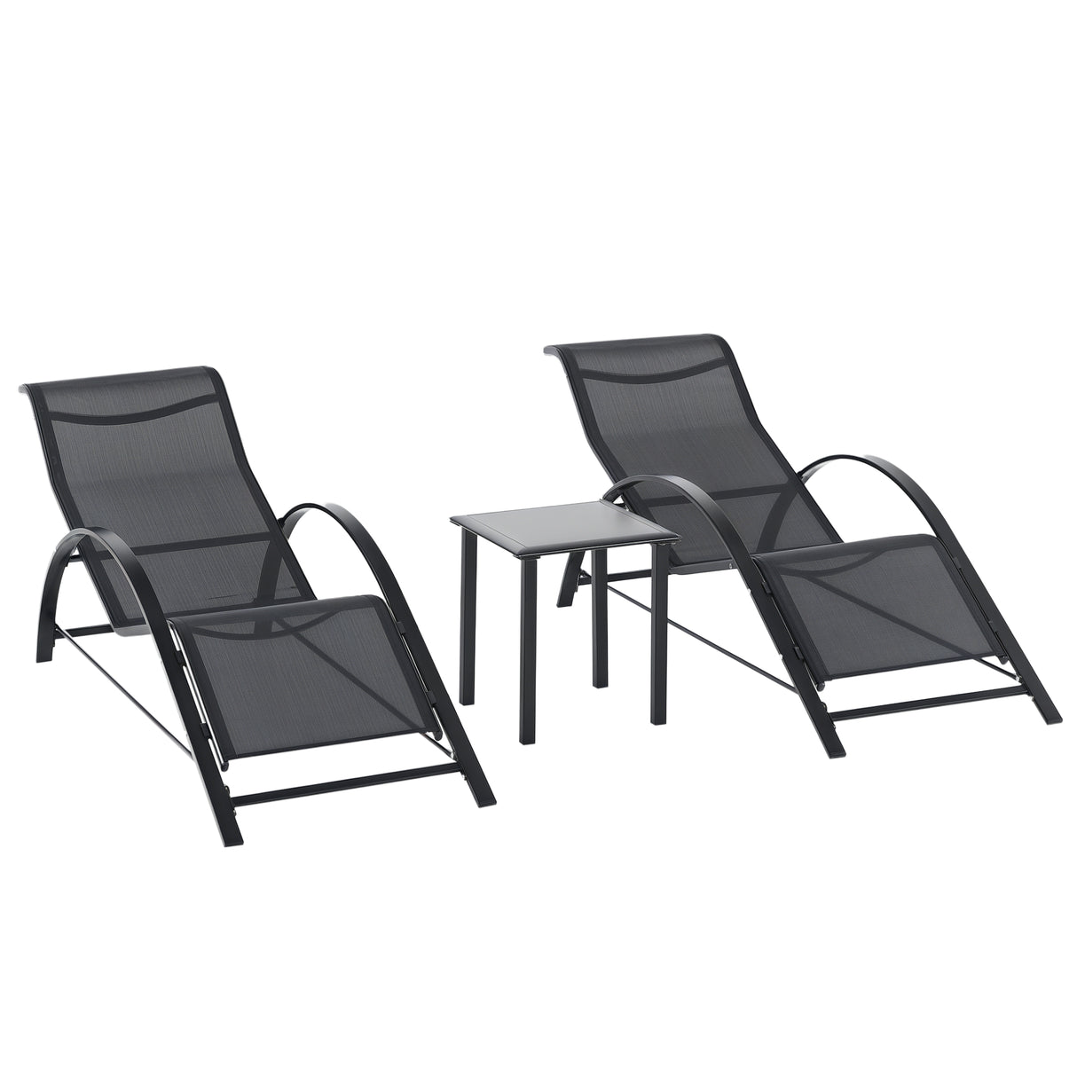easycomfort easycomfort set 2 lettini prendisole e tavolino con ripiano in tessuto traspirante e metallo 59x169x66 cm nero