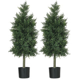 easycomfort easycomfort set 2 piante finte di cedro in pe con vaso di plastica pp in acciaio e cemento 38x12 5x90 cm verde
