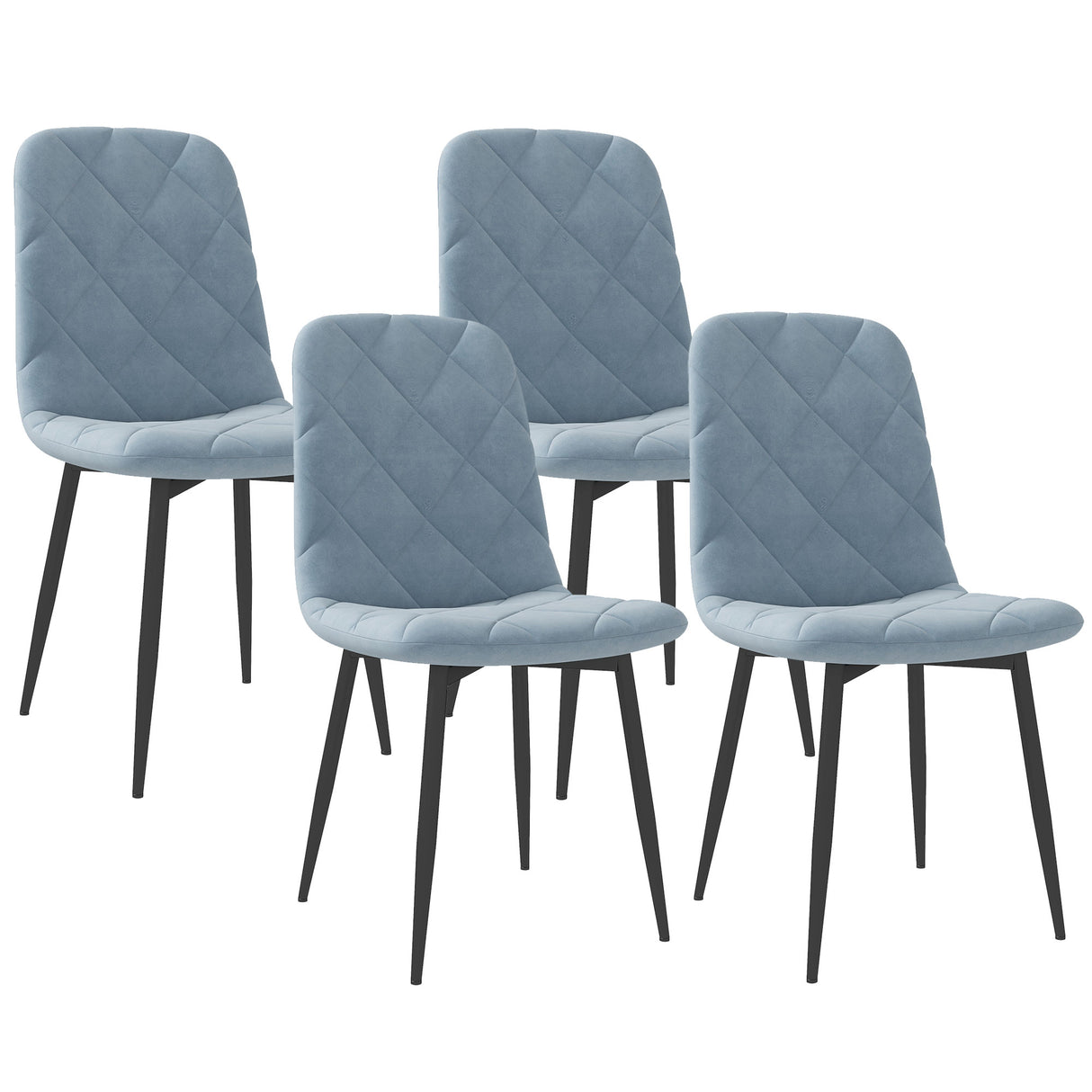 easycomfort easycomfort set 4 sedie per cucina imbottite in tessuto effetto velluto e acciaio 45x54x87 cm azzurro