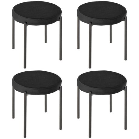easycomfort easycomfort set 4 sgabelli bassi e rotondi in metallo e tessuto effetto velluto 41 5x41 5x46 cm nero