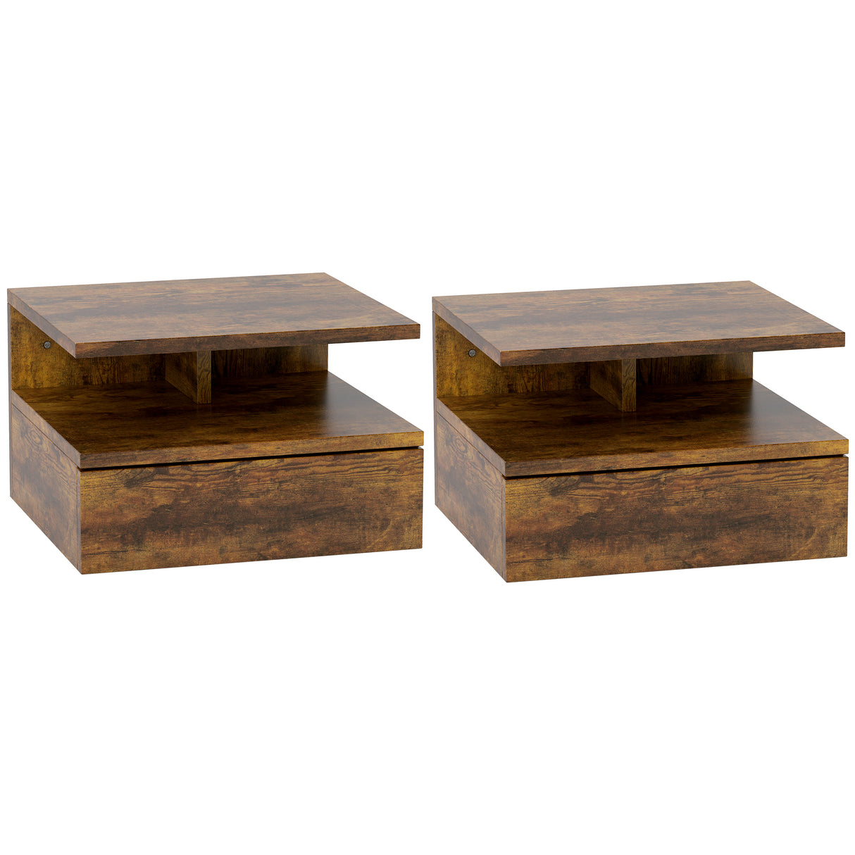 easycomfort easycomfort set da 2 comodini sospesi per camera da letto con cassetto e mensola in legno 35x32x22 5cm marrone