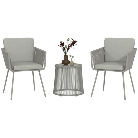 easycomfort easycomfort set da esterno con tavolino in vetro e 2 sedie da giardino in rattan stile boho grigio chiaro