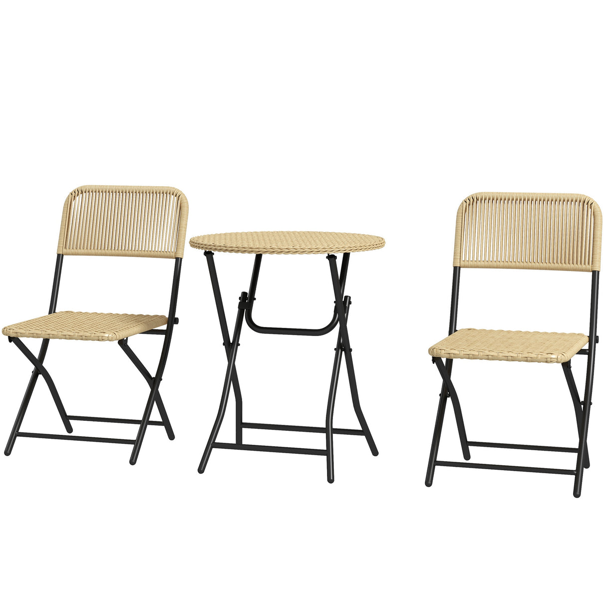 easycomfort easycomfort set da giardino 3 pezzi in rattan e acciaio 2 sedie pieghevoli e tavolino da caffe giallo e nero