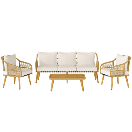 easycomfort easycomfort set da giardino 4 pezzi con divano 3 posti 2 poltrone e tavolino basso in rattan pe e acciaio multicolore