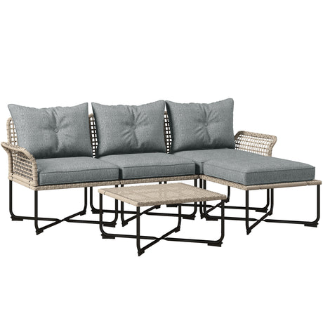 easycomfort easycomfort set da giardino 5 pezzi in rattan con 2 sedie laterali sedia centrale e 2 sgabellitavolini da caffe