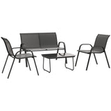 easycomfort easycomfort set da giardino con divano 2 posti 2 poltrone impilabili e tavolino in vetro nero