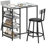 easycomfort easycomfort set da pranzo 3 pezzi con bancone bar con ripiani e 2 sedie alte con schienale grigio chiaro