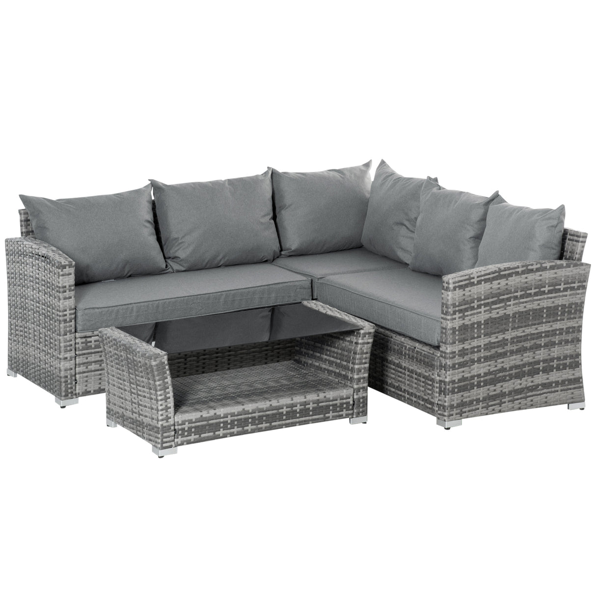 easycomfort easycomfort set mobili da giardino in rattan pe da 4 pezzi salotto con divano angolare e tavolino con vetro cuscini imbottiti e sfoderabili grigio