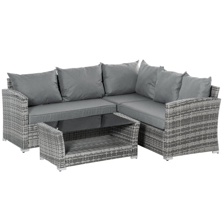 easycomfort easycomfort set mobili da giardino in rattan pe da 4 pezzi salotto con divano angolare e tavolino con vetro cuscini imbottiti e sfoderabili grigio