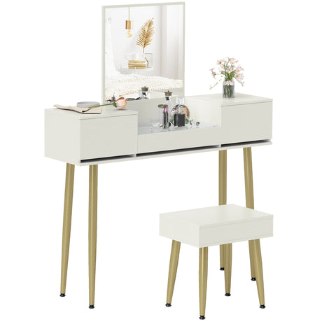 easycomfort easycomfort set tavolo da trucco con 3 cassetti e specchio con sgabello da trucco portaoggetti bianco