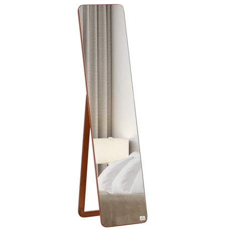 easycomfort easycomfort specchio da terra e da parete con struttura in legno supporto pieghevole con cerniera 37x43x156cm noce chiaro