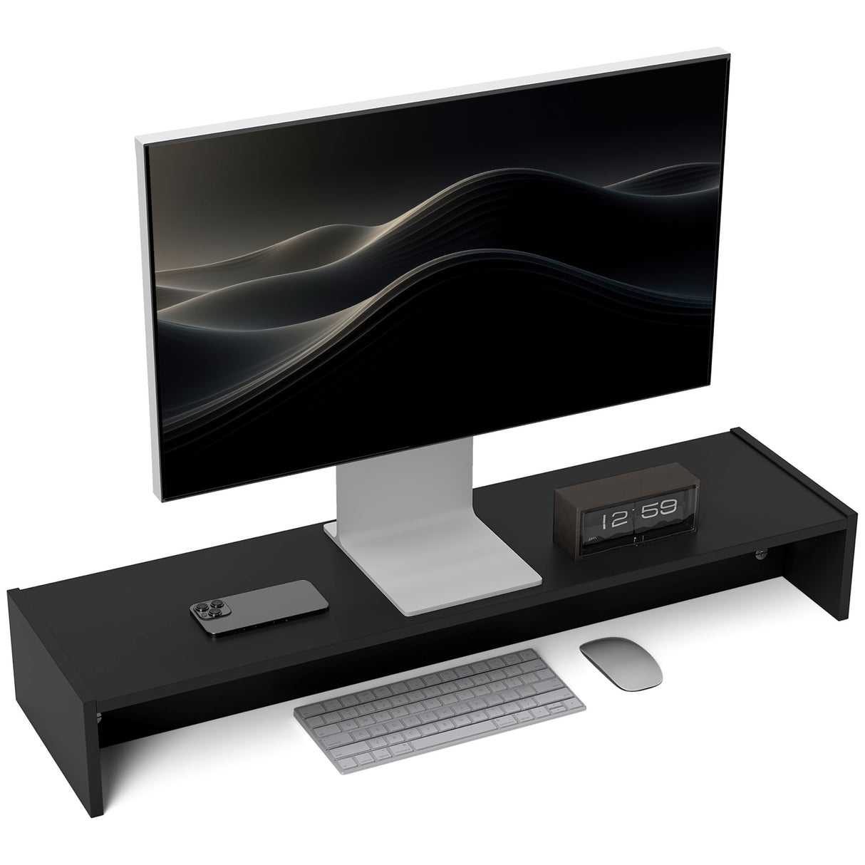 easycomfort easycomfort supporto per monitor con 2 vani contenitore in legno 100x27x15 cm nero