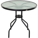 easycomfort easycomfort tavolino da giardino con piano in vetro temperato e foro per ombrellone acciaio 80 x 72 cm nero