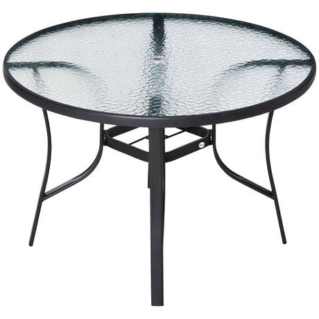 easycomfort easycomfort tavolo da giardino rotondo con foro per ombrellone in acciaio e vetro 106 5x71cm nero