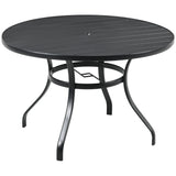 easycomfort easycomfort tavolo da giardino rotondo per 4 persone con foro per ombrellone e doghe in metallo 115x72cm nero