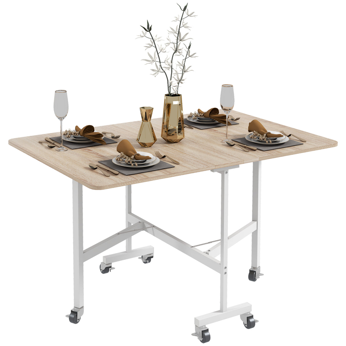 easycomfort easycomfort tavolo pieghevole moderno a 2 ribalte con rotelle in mdf e acciaio 120x80x73cm marrone